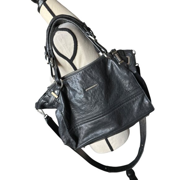 Rachel Zoe Black Faux Leather Shoulder Bag Removable Strap Silver Hardware Ziip - Picture 3 of 11